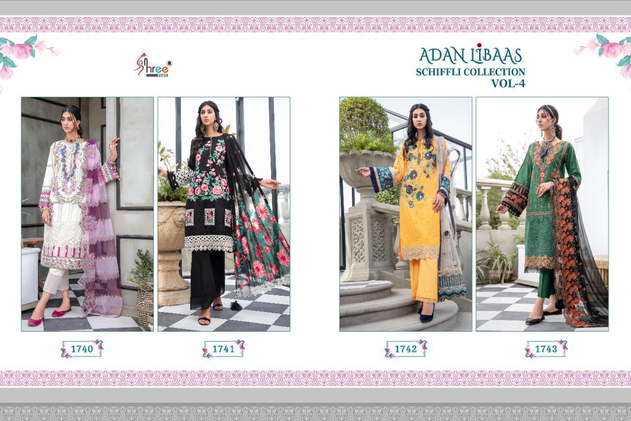Shree Adan Libaas Schiffli Collection 4 Latest Fancy Casual Wear Pure Cotton Pakistani Salwar Suits Collection
